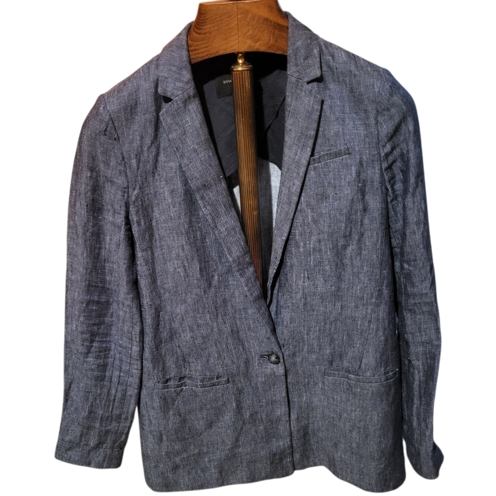 Banana Republic Women’s Linen One Button Blazer Chambray Blue Size 8